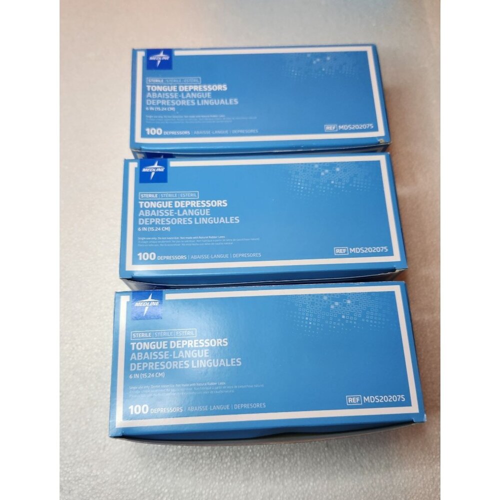 New! Medline Sterile Tongue Depressors 100 per box Qty. 3 Boxes